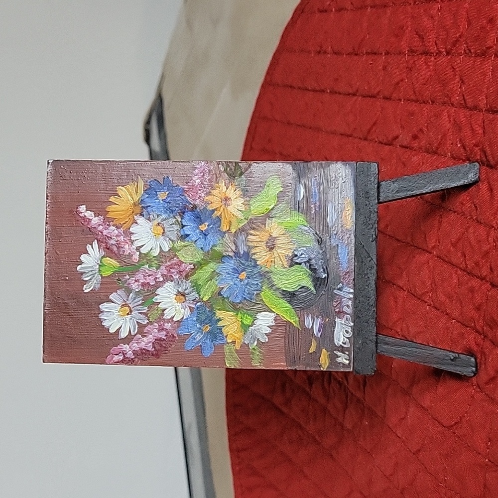 Vintage and Original Oil painting on wood with easel